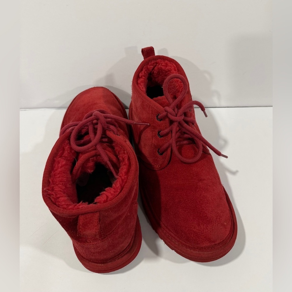 UGG Neumel Boots Red Suede Shearling Lined Chukka Men’s 8 Women’s 9.5 - Picture 8 of 16